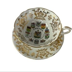 Vintage Paragon Tea Cup Saucer Set England Gold Canada Coat of Arms Bone China